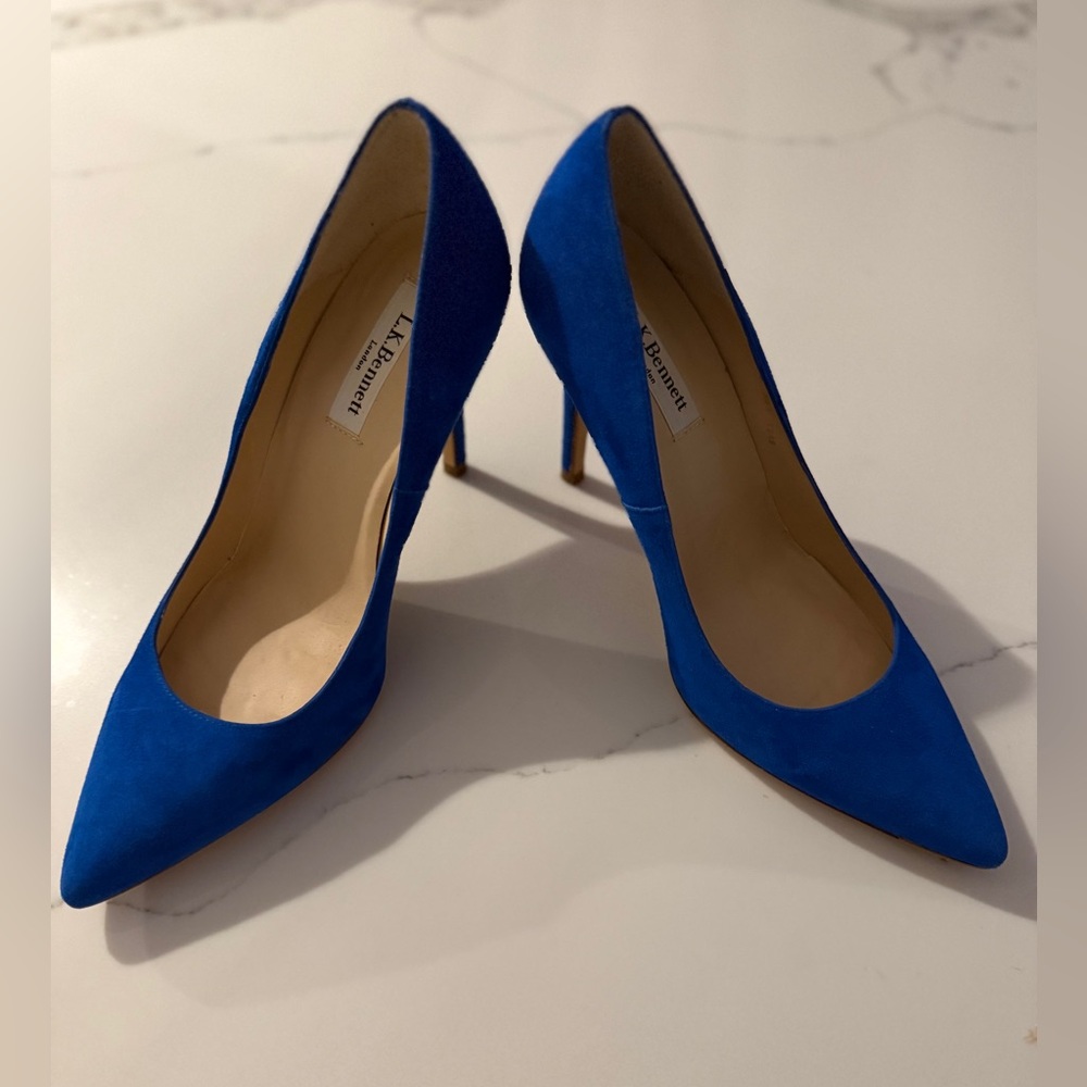 LK Bennett Blue Suede Pointed-Toe Pumps 39.5